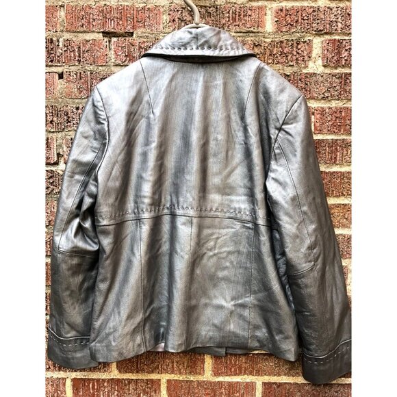 Chicos Genuine Leather Jacket Silver Gray Double-Breasted Womens Size 2 (12 or M - Picture 3 of 3